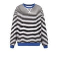 thumbnail image 1 of Womens Tops Long Sleeve Shirt Crew Neck Stripe Sweatshirt Color-blocaked Blouses for Women Black, Size S to XL, 1 of 6