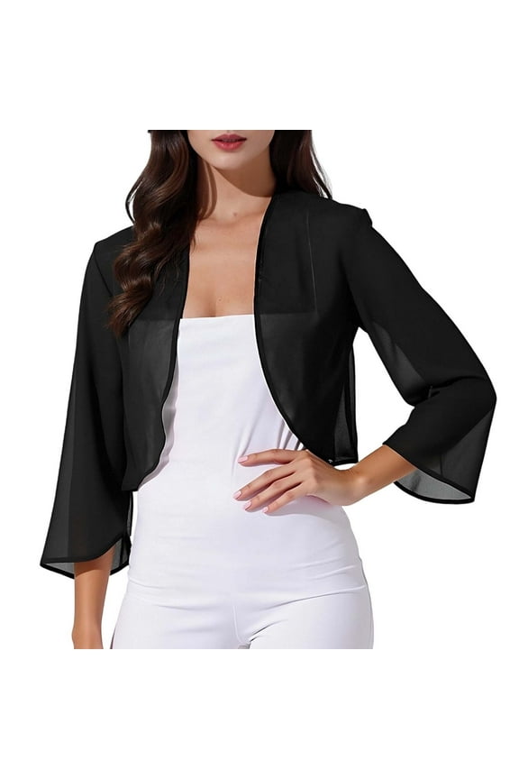 Womens Tops Long Sleeve Shirts Chiffon Elegant Summer Cover Up Lightweight Sheer Wrap Shawl Wedding Bridal Loose Casual Beach Fall Clothes for Women Tees Blouses Black S
