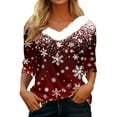 thumbnail image 1 of Womens Tops Long Sleeve Shirts Print With Collar Christmas Festive Seasonal Party Fall Clothes for Women Tees Blouses Red S, 1 of 5