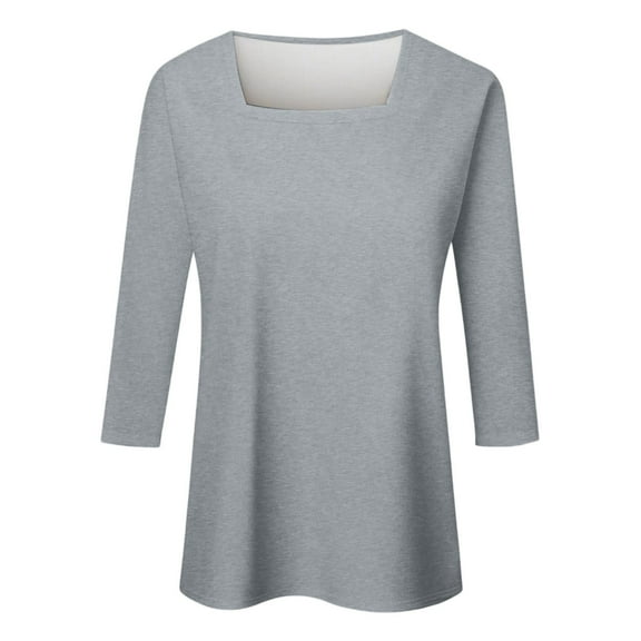 Womens Tops Long Sleeve Shirts Square Neck Color Summer Dressy Casual Ladies Fall Clothes for Women Tees Blouses