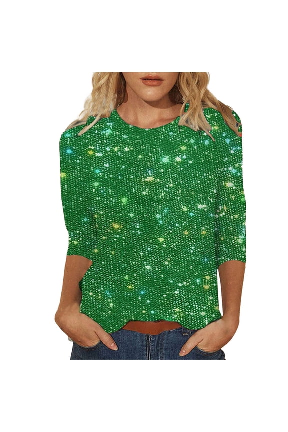 Womens Tops Long Sleeve Sparkly Shirts For Casual Crewneck Fall Glitter Tops Loose Fit Fashion Shiny Graphic Blouse Blouses For Women