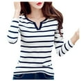 thumbnail image 1 of Womens Tops Long Sleeve Striped Shirts TUnic Ladies Linen Baggy Blouse Top Casual Fitted Sweatshirt Tees,White,Large, 1 of 7