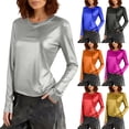 thumbnail image 1 of Womens Tops Long Sleeve T Shirts Carnival Solid Color Crop Top Round Neck Casual T Shirt Blouse For Party Casual Blouses, 1 of 5