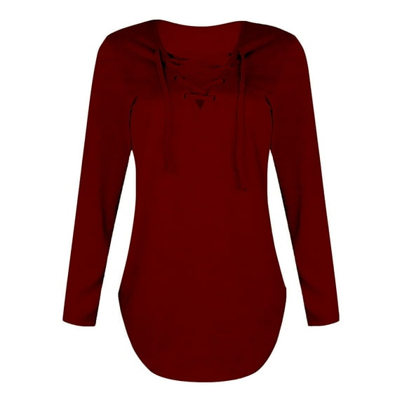 Womens Tops Long Sleeve V T Shirt Blouse Top Neck Strap Blouse Blouses For Women