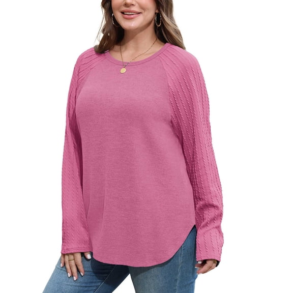 Womens Tops Long Sleeve Waffle Knit Shirts Loose Fit Fall Fashion Clothes Pink M