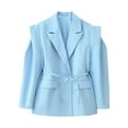 thumbnail image 1 of Womens Tops Long Sleeved Blazer Casual Waist Cinched Wide Shoulder Suit Jacket Blue M,Blouse for Women, 1 of 3