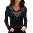 thumbnail image 1 of Womens Tops Long Sleeved Fashion Sequin Print Pullover Loose V Neck T Shirt Top Long Sleeve Shirts For Women, 1 of 3