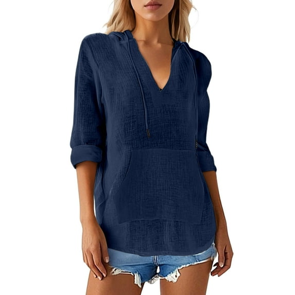 Womens Tops Long Sleeved Loose And Comfortable Pocket Hoodie Womens Clothes,Navy,2XL