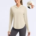 thumbnail image 1 of Womens Tops Long Sleeved Round Neck Hooded Sun Protection Solid Color Casual Thumb Cover Jacket Beige M, 1 of 6