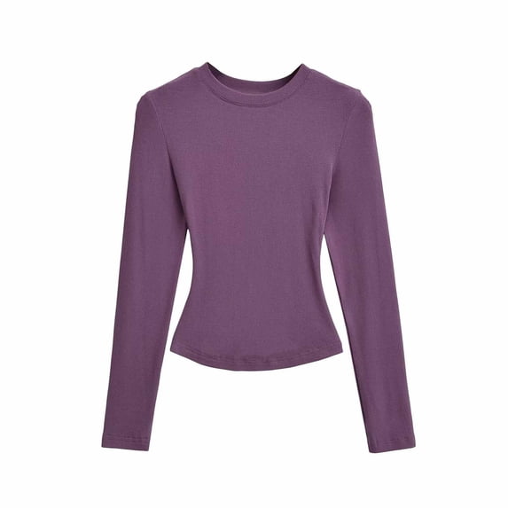 Womens Tops Long Sleeved Round Neck Solid Color Pullover Top,Tops for Women Purple M