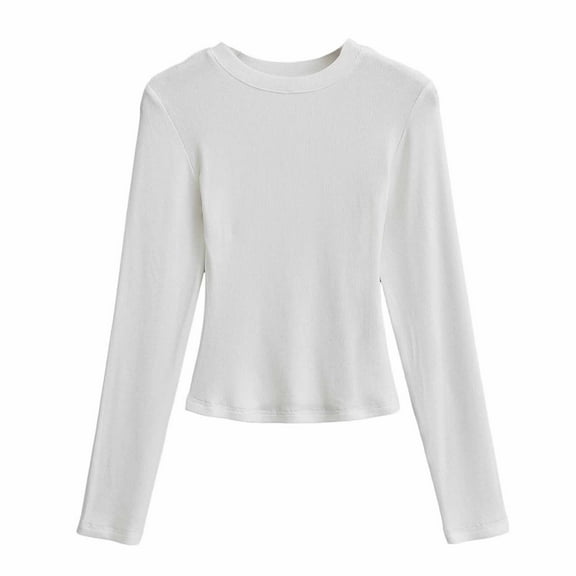 Womens Tops Long Sleeved Round Neck Solid Color Pullover Top,Tops for Women White S