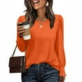 thumbnail image 1 of Womens Tops Long Sleeved Round Neck Solid Color T-shirt Top Orange M, 1 of 2
