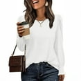 thumbnail image 1 of Womens Tops Long Sleeved Round Neck Solid Color T-shirt Top White L, 1 of 2