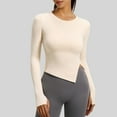 thumbnail image 1 of Womens Tops Long Sleeved Slit Sports Fitness Yoga Slim Suit Top,Tops for Women Beige M, 1 of 6