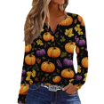 thumbnail image 1 of Womens Tops Long Sleeves T-Shirts Pumpkin Print Halloween Shirts Loose Fit V Neck Going Out Tops, 1 of 5