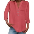 thumbnail image 1 of Womens Tops Loose Button Down Shirt Stand Collar Solid Color Long Sleeve Casual Top Soft Cotton Linen Fabric Daily Matching 25X20X3Cm Xl Sweaters For Women, 1 of 8
