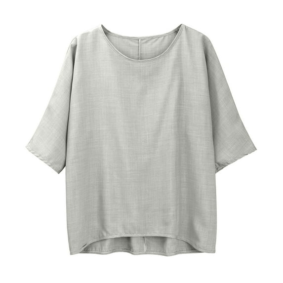 Womens Tops Loose Button Shirt Top Stand Solid Color Sleeve Collar Casual Shirt Cotton And Linen Slim Elegant With Side Splits Waist Festivals Package Size 30X25X1Cm Xl Shirts for Women