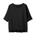 thumbnail image 1 of Womens Tops Loose Button Shirt Top Stand Solid Color Sleeve Collar Casual Shirt Cotton And Linen Slim Elegant With Side Splits Waist Festivals Package Size 30X25X1Cm M Shirts for Women, 1 of 9