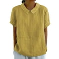 thumbnail image 1 of Womens Tops Loose Button Shirt Top Stand Solid Color Sleeve Collar Casual Shirt Cotton And Linen Soft Fabric High Elasticity Light Breathable Daily Wear 1Pc T-Shirt L Shirts for Women, 1 of 8