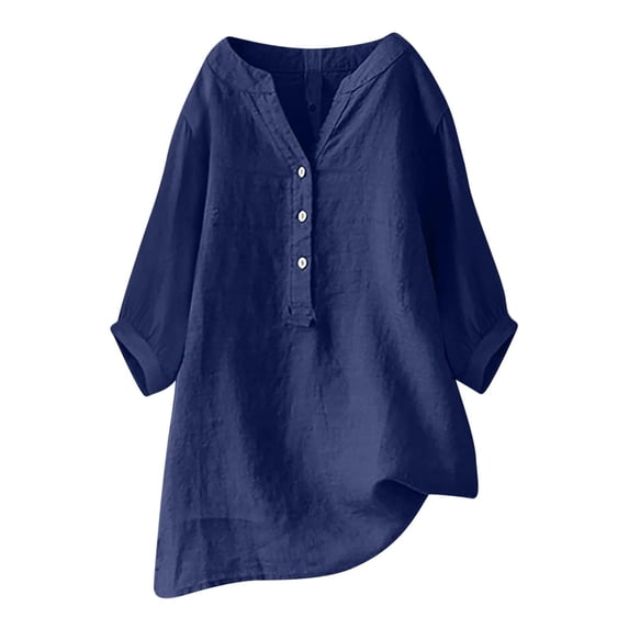 Womens Tops Loose Button Stand-Up Collar Solid Color 7 Sleeve Neck Casual Cotton And Linen T-Shirt Suitable For Casual Party Date Easy To Match With Tights Leggings Xl Sweaters For Women