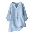 thumbnail image 1 of Womens Tops Loose Button Stand-Up Collar Solid Color 7 Sleeve Neck Casual Cotton And Linen T-Shirt Suitable For Casual Party Date Easy To Match With Tights Leggings 4Xl Sweaters For Women, 1 of 6