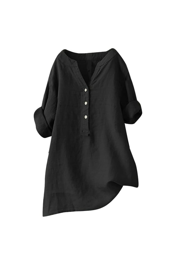 Womens Tops Loose Button Stand-Up Collar Solid Color Medium Sleeve Casual Chiffon Shirt Polyester Soft High Elasticity Light And Breathable For Daily Wear Dating Work M Sweaters For Women