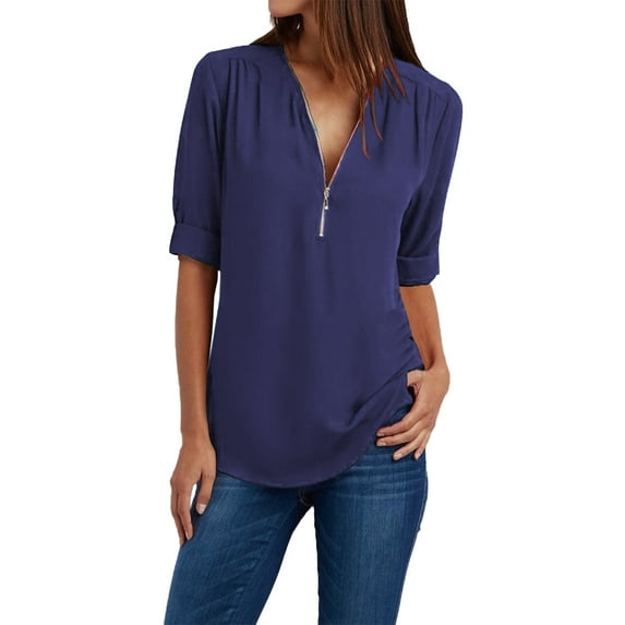 Womens Tops Loose Chiffon Long Sleeved Zipper T-Shirt Polyester And Spandex Plus Size Casual Spring Summer Autumn Daily Beach Wear L Sweaters For Women