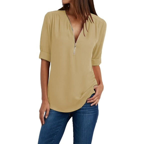 Womens Tops Loose Chiffon Long Sleeved Zipper T-Shirt Polyester And Spandex Plus Size Casual Spring Summer Autumn Daily Beach Wear M Sweaters For Women