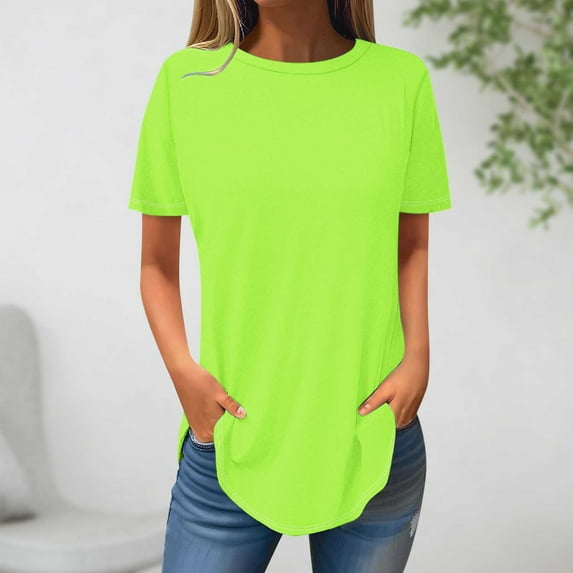 Yijfswar Womens Tops Loose Tshirts Crew Neck Short Sleeve Summer Tops Casual Solid Color Tunic Tops