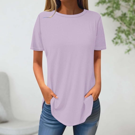 Yijfswar Womens Tops Loose Tshirts Crew Neck Short Sleeve Summer Tops Casual Solid Color Tunic Tops