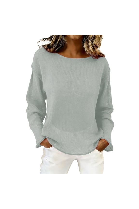 Womens Tops Mesh Long Sleeve Tops Boat Neck See Through Lightweight Sweater Crochet Knit Tops