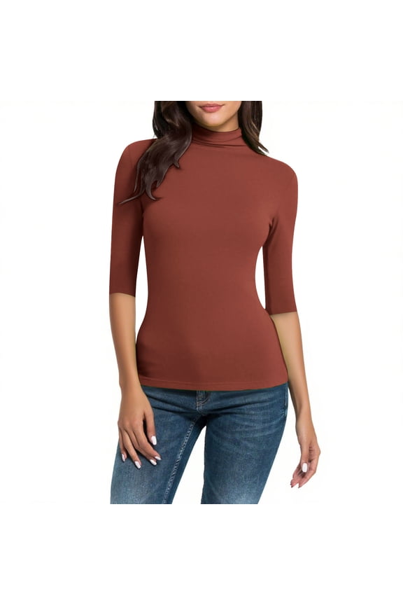 Womens Tops, Mock Neck Half Sleeve Undershirts for Women Mock Turtle Neck Tight Tops Basic Tee Stretch Base Layer T-Shirt Elbow Red XL