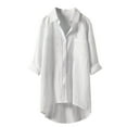 thumbnail image 1 of Womens Tops Muslin Cotton Linen Long Sleeve V Neck Elegant Oversize Loose Fit Shirt Tops Lightweight Breathable Suitable For Spring Work Travel Outdoor L Sweaters For Women, 1 of 4