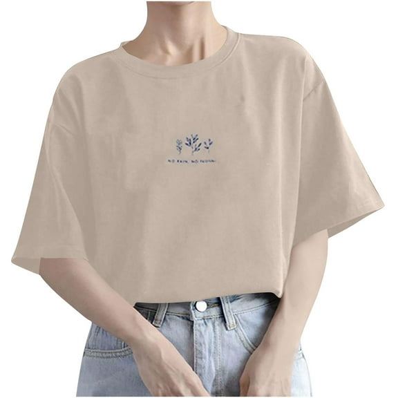 Womens Tops New Short Sleeved Round Neck Solid Color Casual Fashion Blouse Plus Size Tops for Women The Summer I Turned Pretty