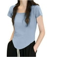 thumbnail image 1 of Womens Tops New Solid Color Round Neck Short Sleeve Low Cut Casual Blouse T Shirt Plus Size Women Tops Summer Blouses for Women, 1 of 3