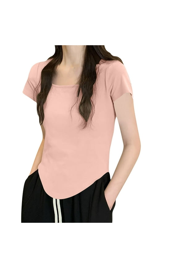 Womens Tops New Solid Color Round Neck Short Sleeve Low Cut Casual Blouse T Shirt Plus Size Women Tops Summer Blouses for Women