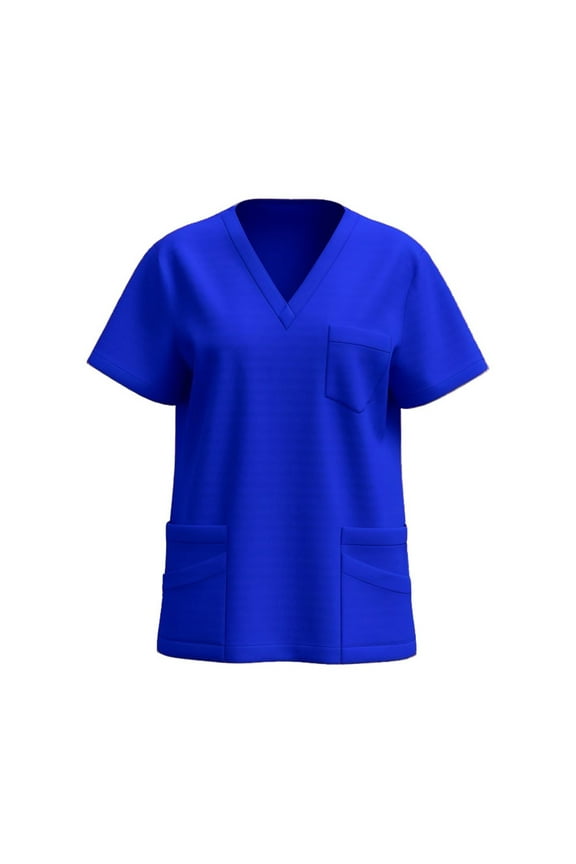 Womens Tops New V-neck Solid Color Short Sleeved T-shirt Nurse's Uniform Top and Worker's Uniform Summer Blouses Blue XL