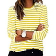 thumbnail image 1 of Womens Tops O-Neck Long Sleeve Striped Printing T-Shirt Yellow M, 1 of 5