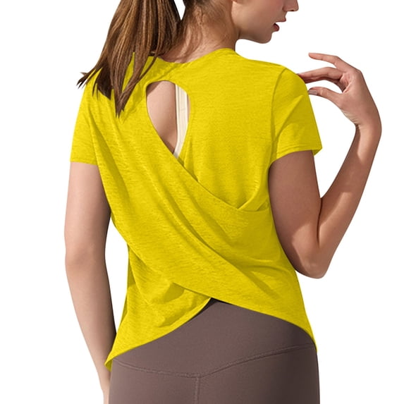 Womens Tops Open Back Casual Short Sleeve T Shirts Crew Neck Loose Athletic Plus Size Top Gym Yoga T Shirts Clothes