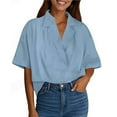 thumbnail image 1 of Womens Tops, Oversize Short Sleeve Shirts for Women V Neck Flowy Blouses Lapel Button Down Casual Business Top, 1 of 2