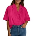 thumbnail image 1 of Womens Tops, Oversize Short Sleeve Shirts for Women V Neck Flowy Blouses Lapel Button Down Casual Business Top, 1 of 3
