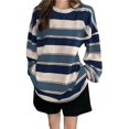 thumbnail image 1 of Womens Tops Oversized 2024 Autumn New Korean Loose Striped Long Sleeved T Shirt Female Net Red Student Versatile Thin Top, 1 of 4