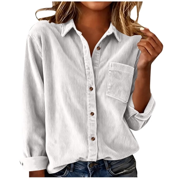 Womens Tops Oversized Corduroy Collared Button Down Long Sleeve Shacket Jacket Blouse Tops With Pocket L Size Going Out Tops For Women Women's Tops Tees & Blouses