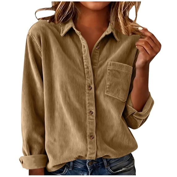 Womens Tops Oversized Corduroy Collared Button Down Long Sleeve Shacket Jacket Blouse Tops With Pocket M Size Going Out Tops For Women Women's Tops Tees & Blouses