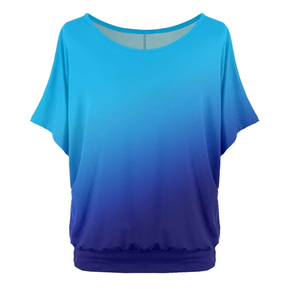 Womens Tops Oversized Shirt with Batwing Sleeves Short Sleeve Crew Neck Colorful Oversized Tshirts for Women Blue L