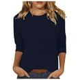 thumbnail image 1 of Womens Tops Plus 3/4 Length Sleeve Tops Casual Loose Fit Crewneck T Shirts Cute Solid Three Quarter Length Tunic Tops Navy L, 1 of 4