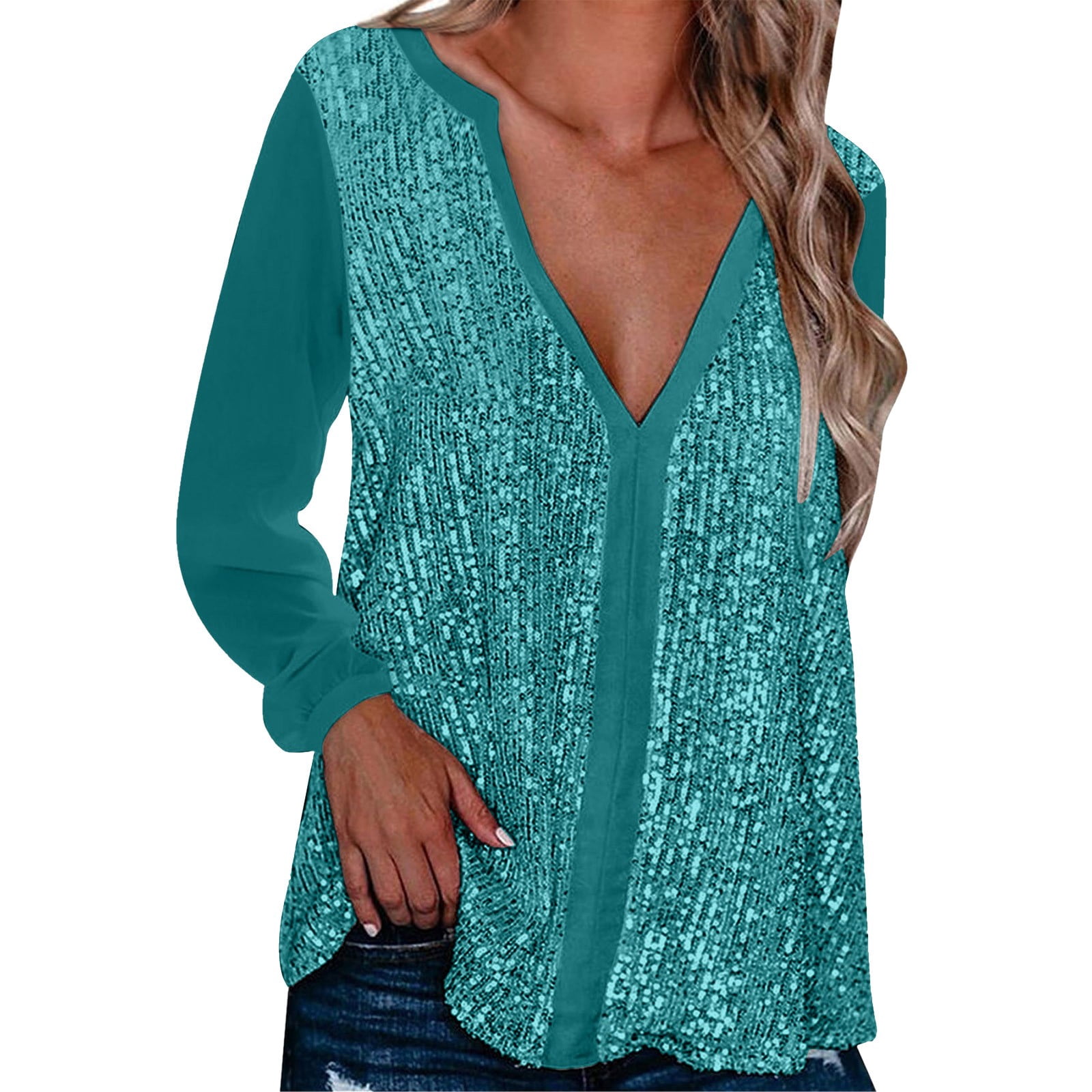 Womens Tops Plus Collar Navel Sexy Fold Tops Casual Color V Neck Blouse