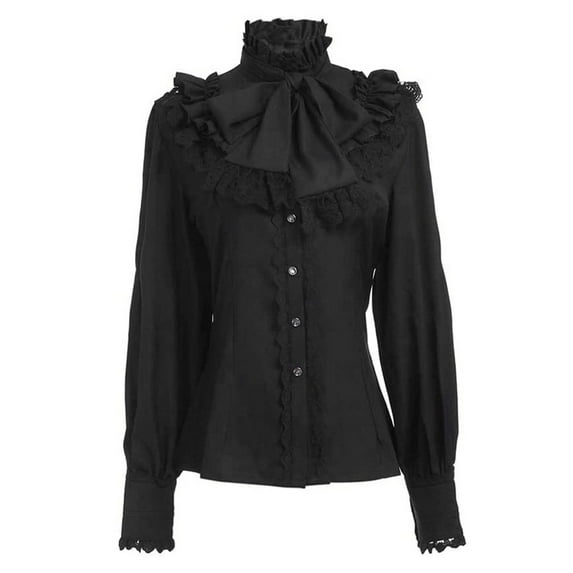 Womens Tops Plus Gothic Shirt Retro Long Sleeved Ruffled Top Shirt Black L