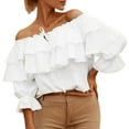 thumbnail image 1 of Womens Tops Plus Off Shoulder Ruffle Long Sleeve Blouses Casual Layered Tops White L, 1 of 6