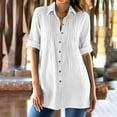 thumbnail image 1 of Womens Tops Plus Size 3/4 Sleeve Buttons Turdown Collar Pleats Summer Solid Shirts White XL, 1 of 6